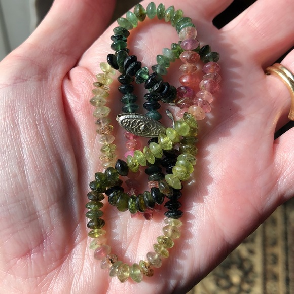 Multicolored Necklace Possibly Tourmaline Vintage Green Pink - Picture 10 of 12